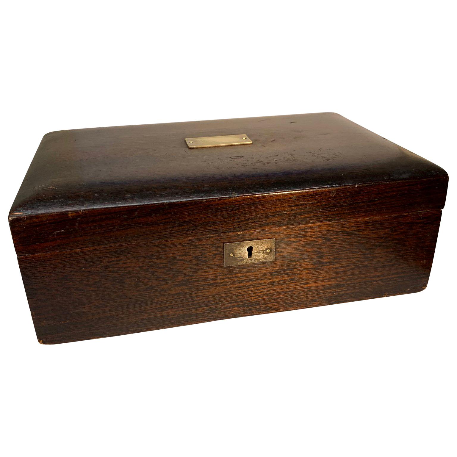 Late 19th Century Wooden Box with Polished Zinc Insert and Brass Plaque