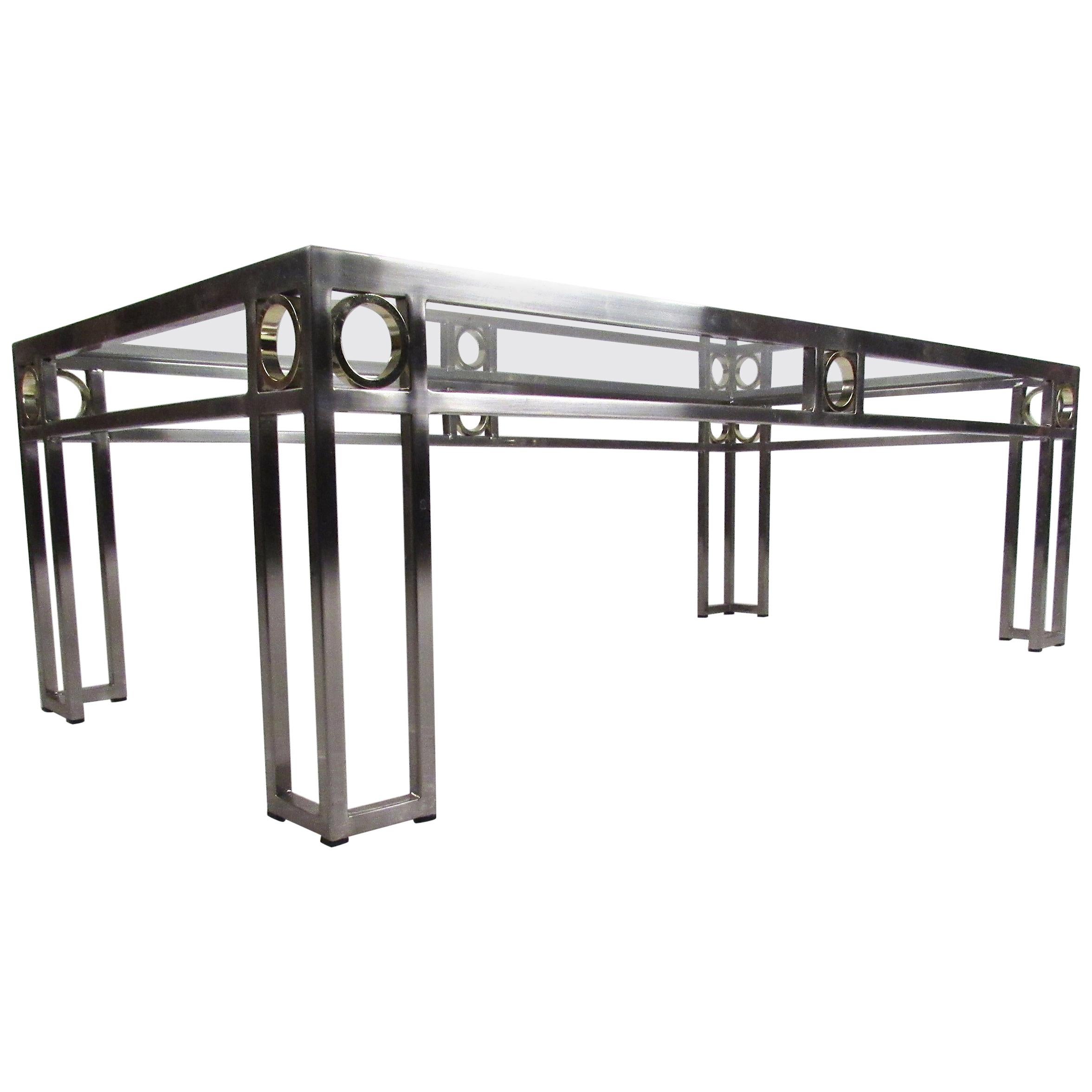 Modern Chrome and Brass Coffee Table For Sale