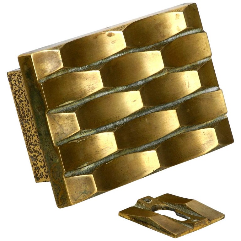 Heavy MidCentury Modern Brutalist Design Brass Door Handle with Keyhole Cover at 1stDibs mid