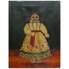 Vintage Agapito Labios Mexican 1898-1996 Oil on Canvas Folk Art