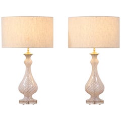 Italian Murano Latticino Glass Lamps, a Pair