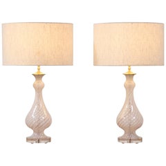 Italian Murano Latticino Glass Lamps, a Pair