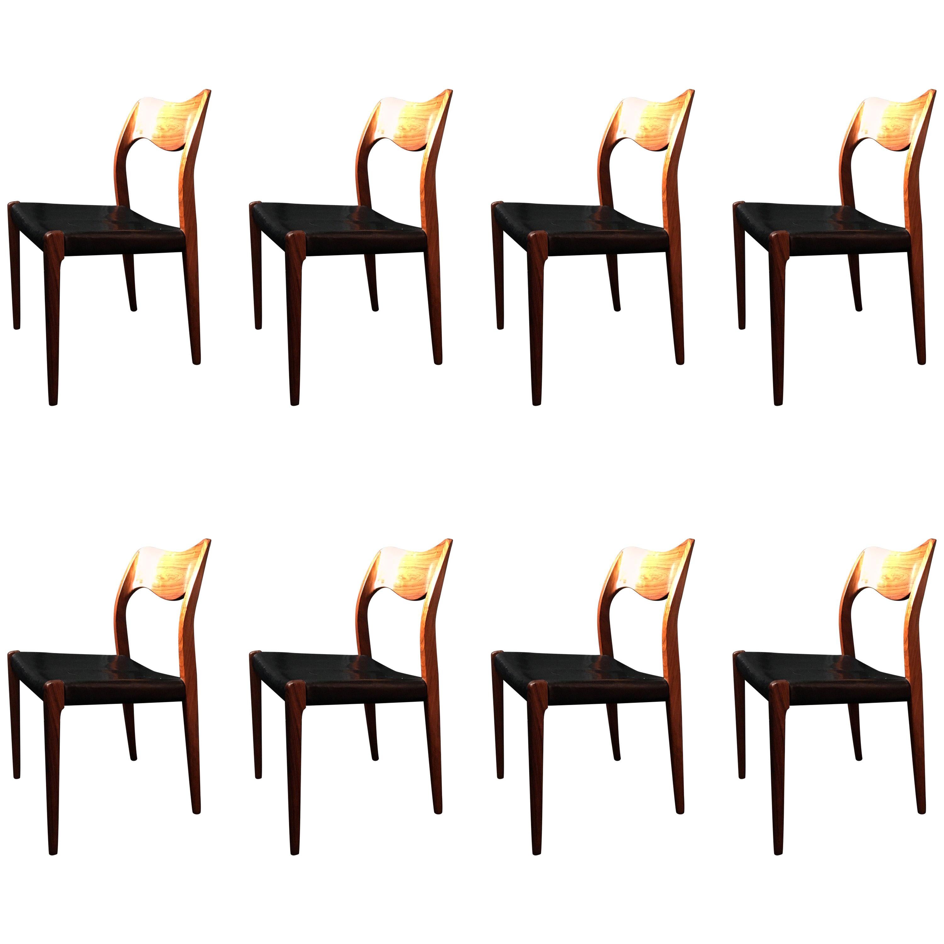 Arne Hovmand Olsen, Moller, Rosewood Model 71 Chairs, Set of Eight