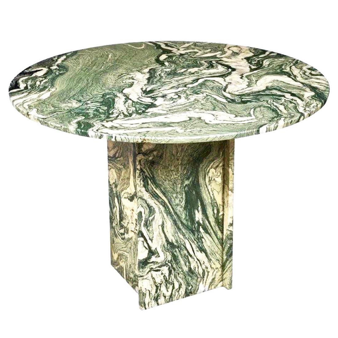 Modern Italian Calacatta Verde Marble Round Table, Pedestal Base, Mid-Century