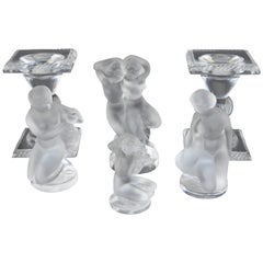 Retro Collection of Figurines and a Pair of Candle Sticks by Lalique