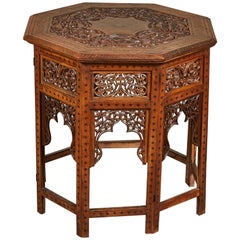 20th Century Octagonal Brass Inlaid Indian Table