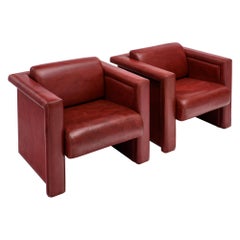 Red Leather Knoll Armchairs