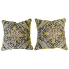 Throw Pillows with Kilim Design and Green Linen Back