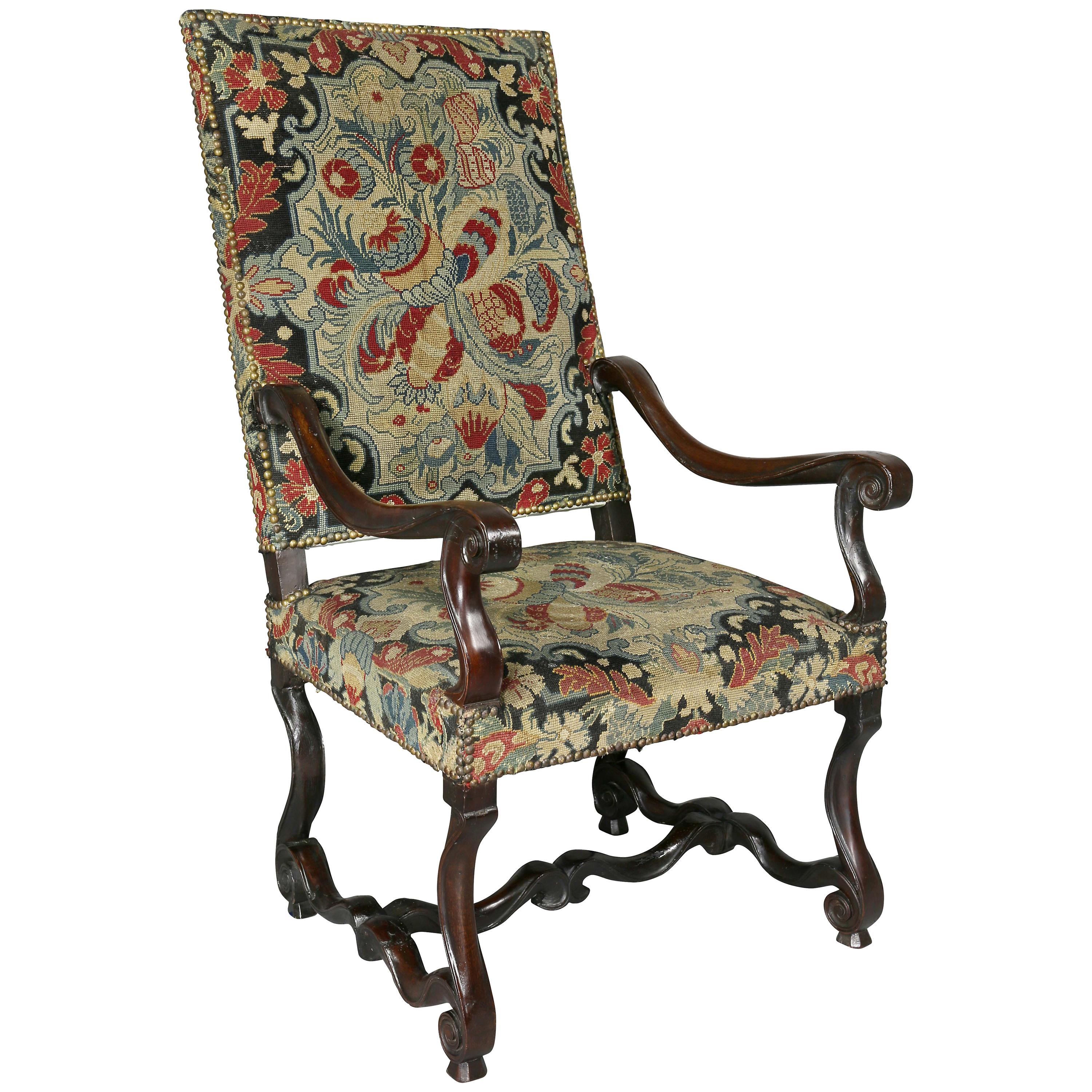 Louis XIV Walnut And Needlepoint Armchair