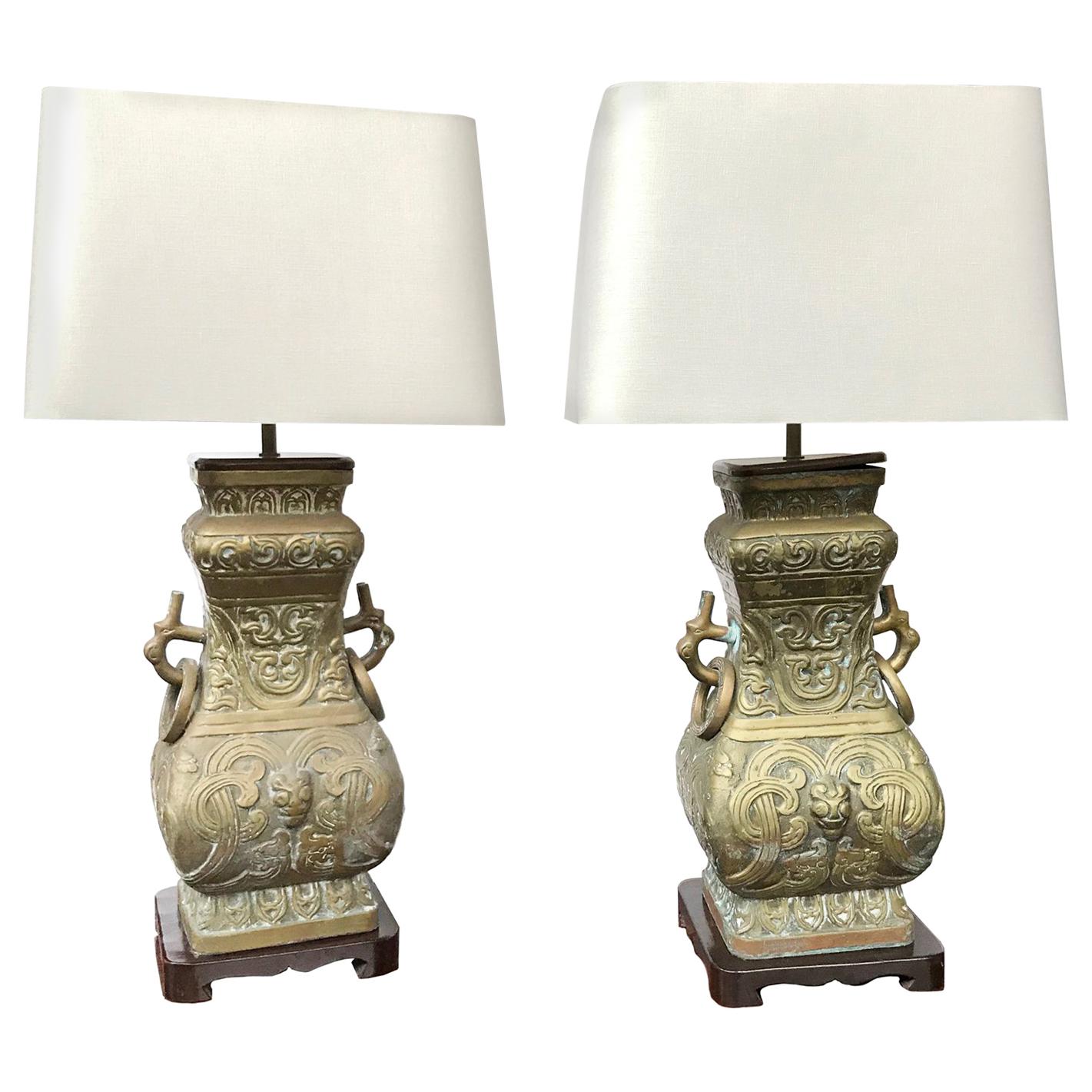 Pair of Mid-20th Century James Mont Style Brass Table Lamps