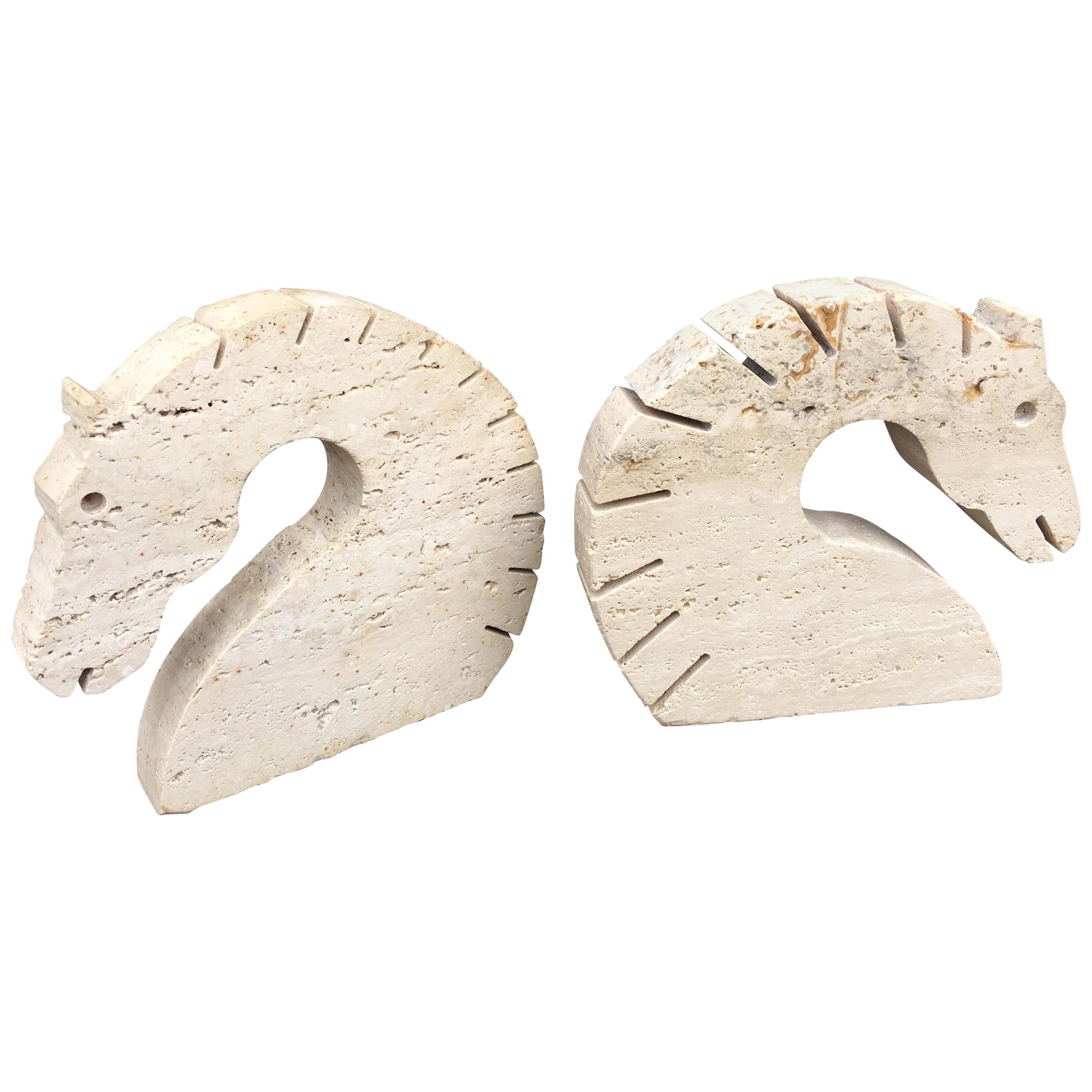 Travertine Marble Horse Head Bookends by Fili Mannelli for Raymor