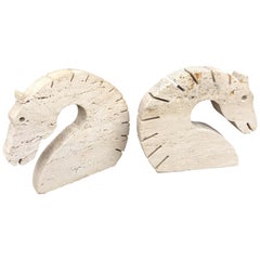 Travertine Marble Horse Head Bookends by Fili Mannelli for Raymor