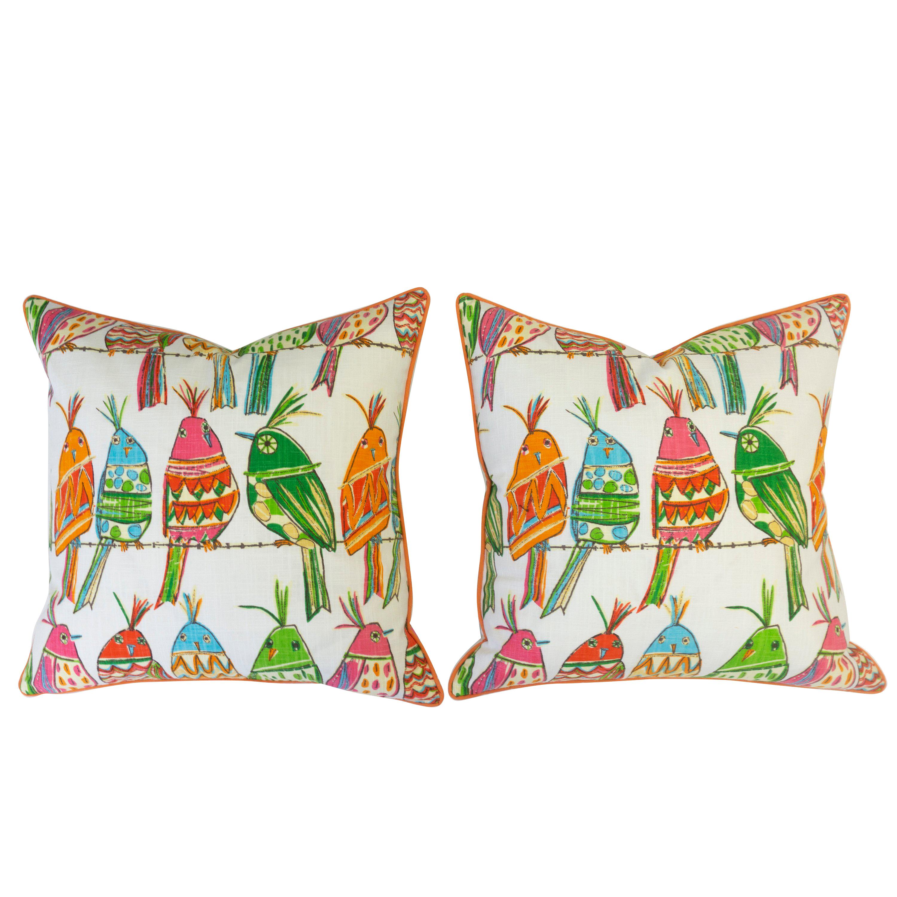 Throw Pillows with Colorful Bird Print