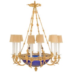 French 19th Century Louis XVI Style Cobalt Blue Glass and Ormolu Chandelier