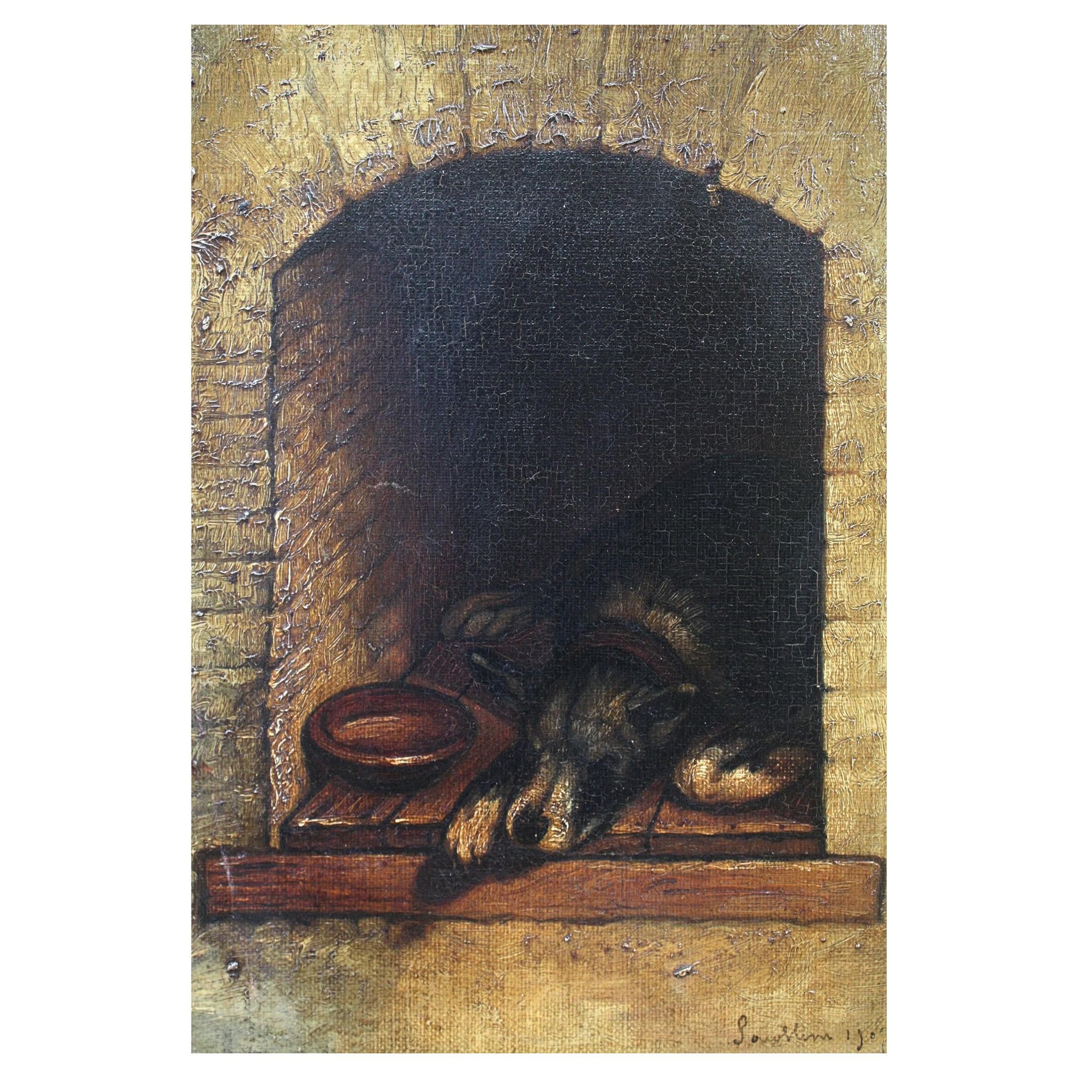 19th Century Slumbering Pooch Oil on Canvas 1907 Manner of Edwin Landseer