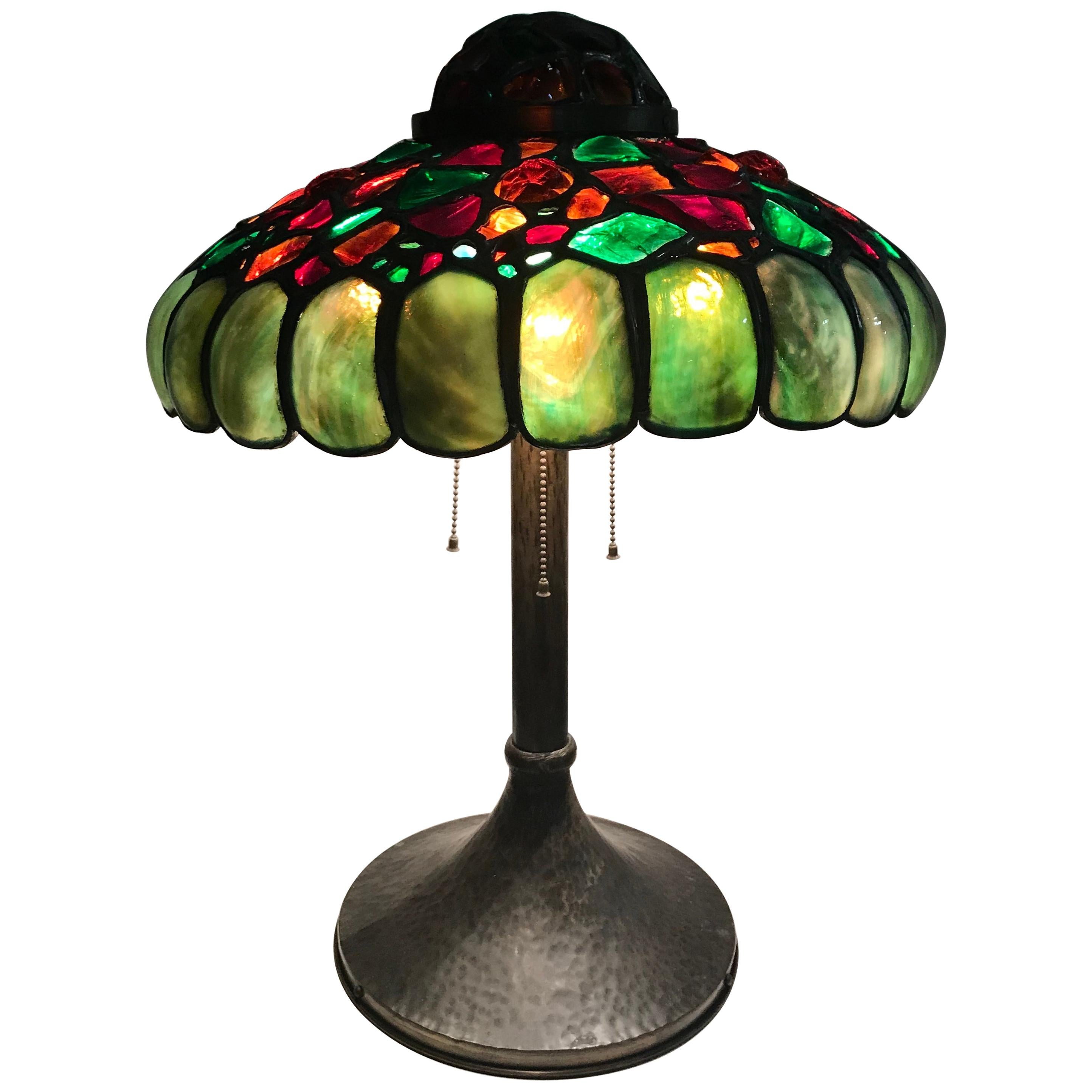 Austrian Bronze and Chunk Jewel and Glass Table Lamp