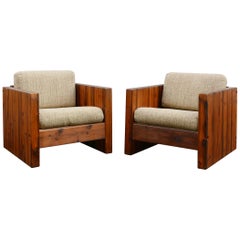 Pair of California Design Studio Stack Pine Cube Lounge Chairs