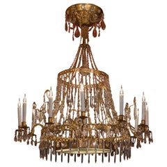 Large Chiseled Gilt Bronze and Cut Crystal Chandelier, Early 19th Century