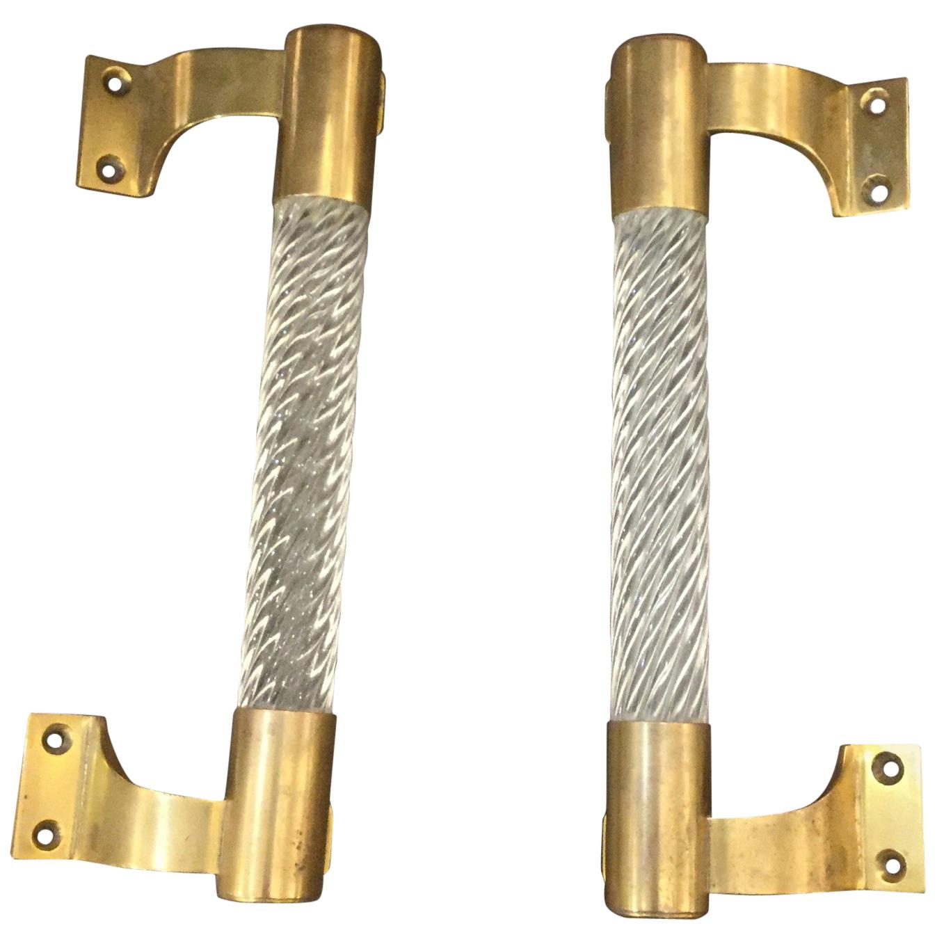 Original Set of Brushed Nickel Art Deco Door Pulls/Handles at 1stdibs