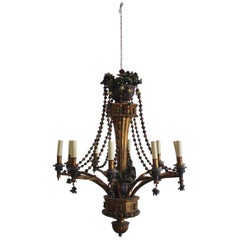 Italian Eight-Arm Giltwood and Tole Chandelier, circa 1940s