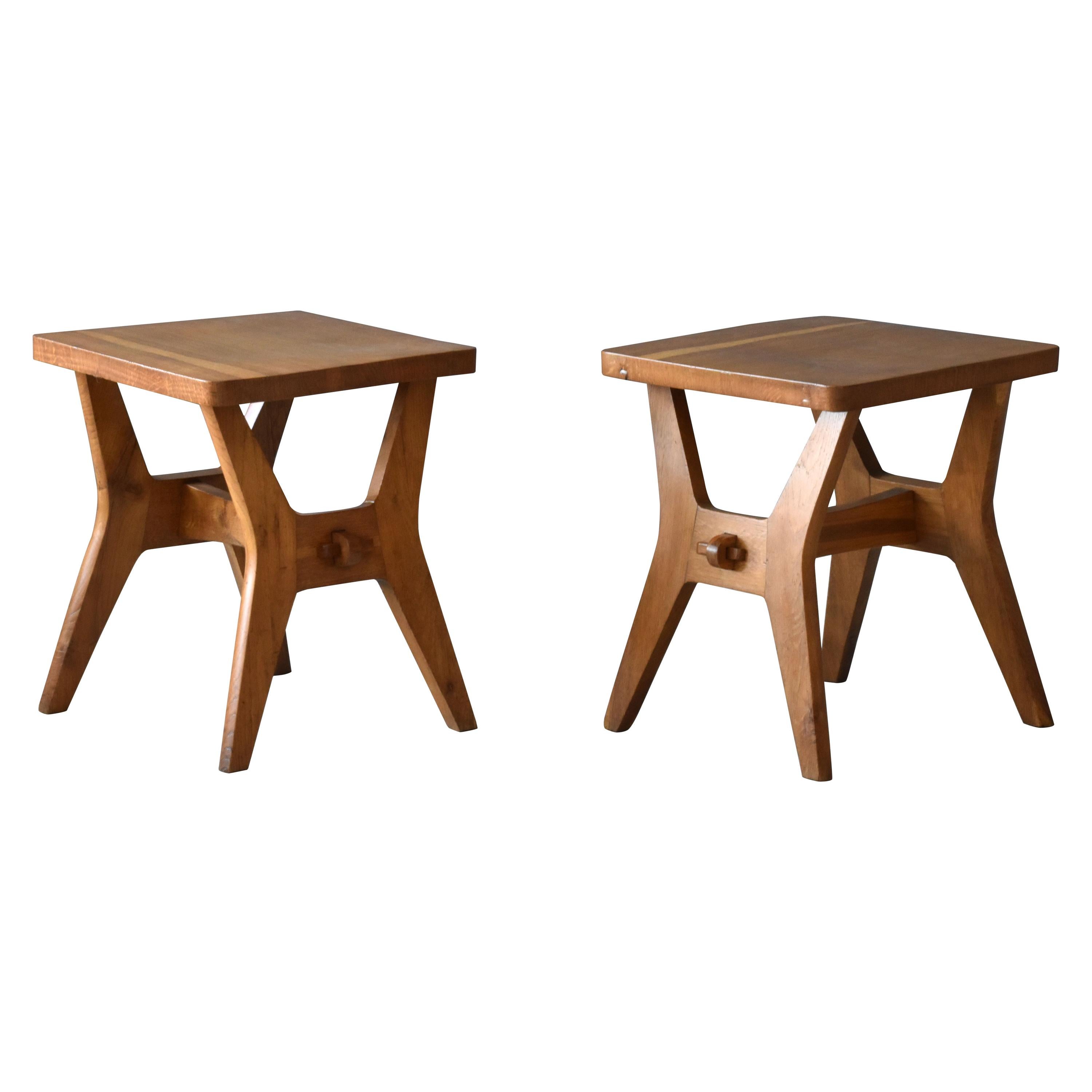 Italian modernist designer, Functionalist Oak stools, Italy, 1950s