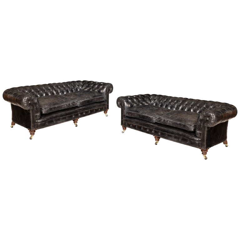 Pair Of Victorian Three Seat Walnut Chesterfield Sofas For Sale At