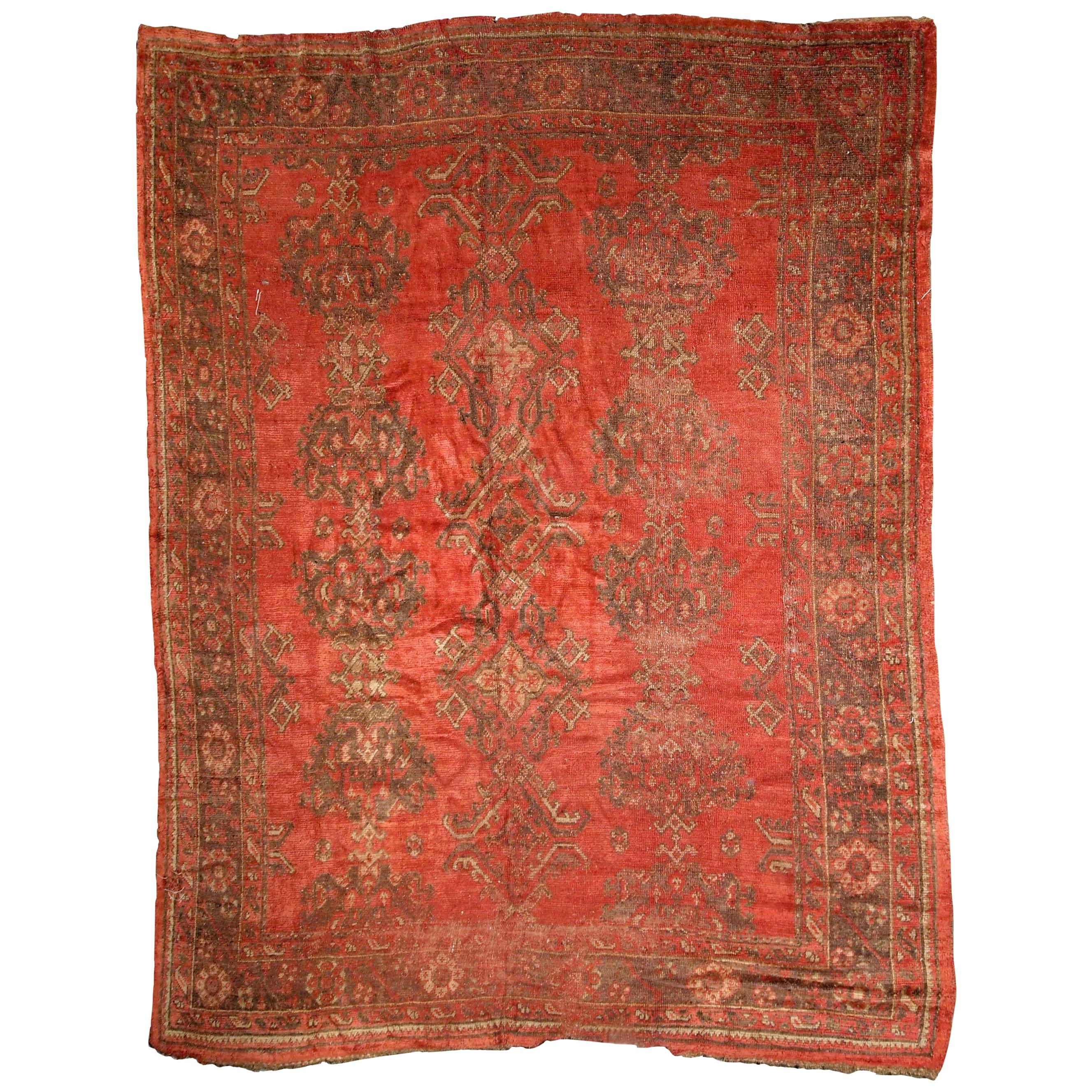Handmade Antique Turkish Oushak Rug, 1900s, 1B764