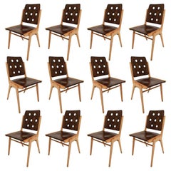 Set of 12 Stacking Dining Chairs Franz Schuster, Duo-Colored, Austria, 1950s