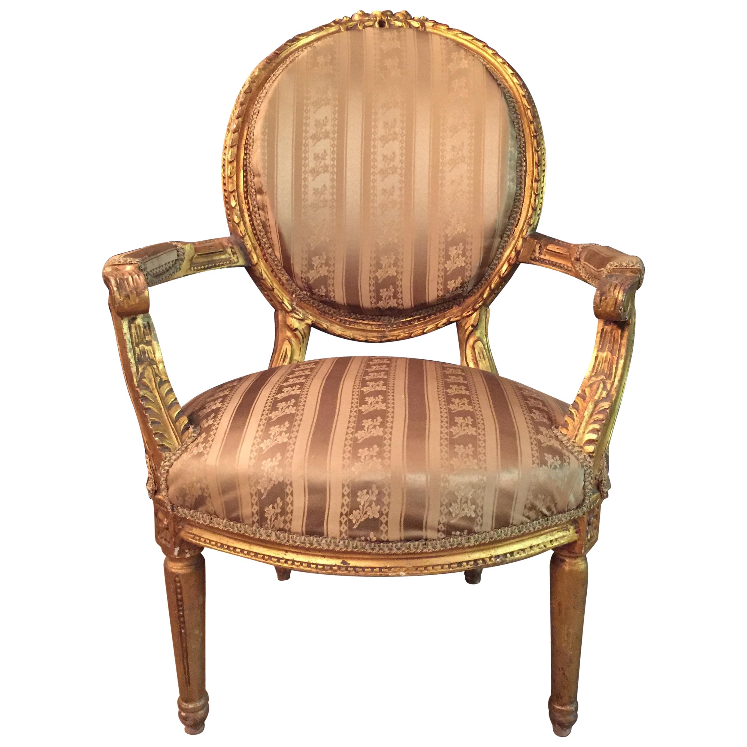 Armchair in antique Louis Seize Style XV with Curved Armrests beech For Sale
