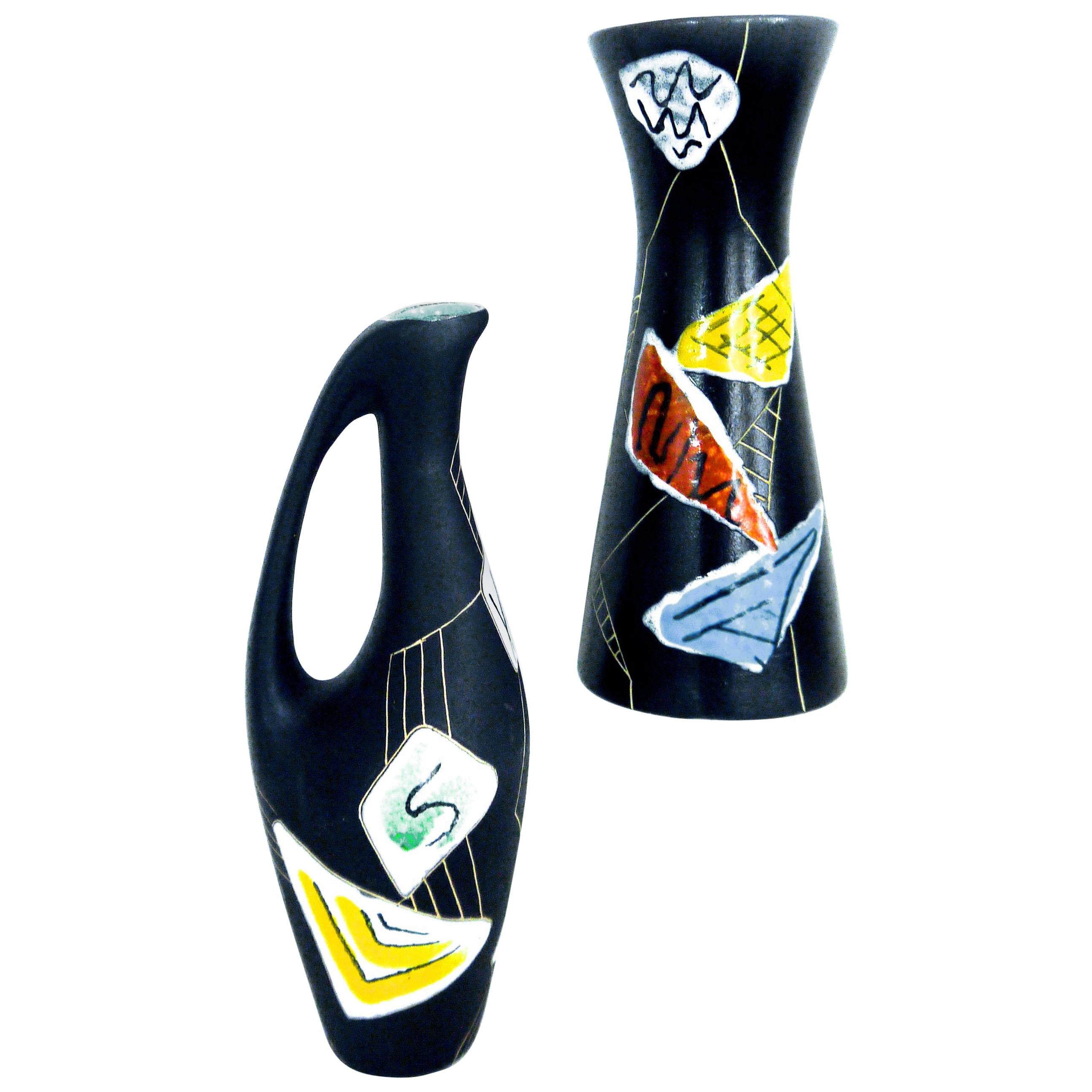 German Modernist Hand Painted Ceramic Pitcher 'small' 'Morroco' Design, 1950s For Sale