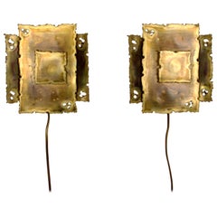 TYPE 5202 (pair) Brutalist brass sconces by Holm Sorensen in the 1960s