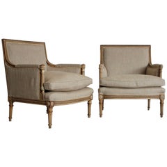 Pair of 1920s French Painted Marquise Armchairs