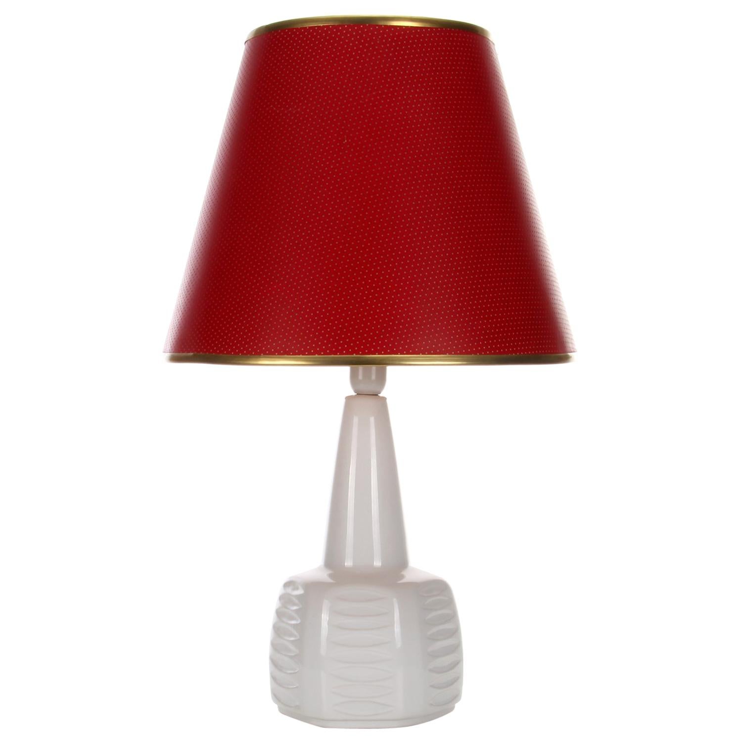 White Ceramic Table Lamp by Einar Johansen for Soholm 1960s with Shade Included For Sale