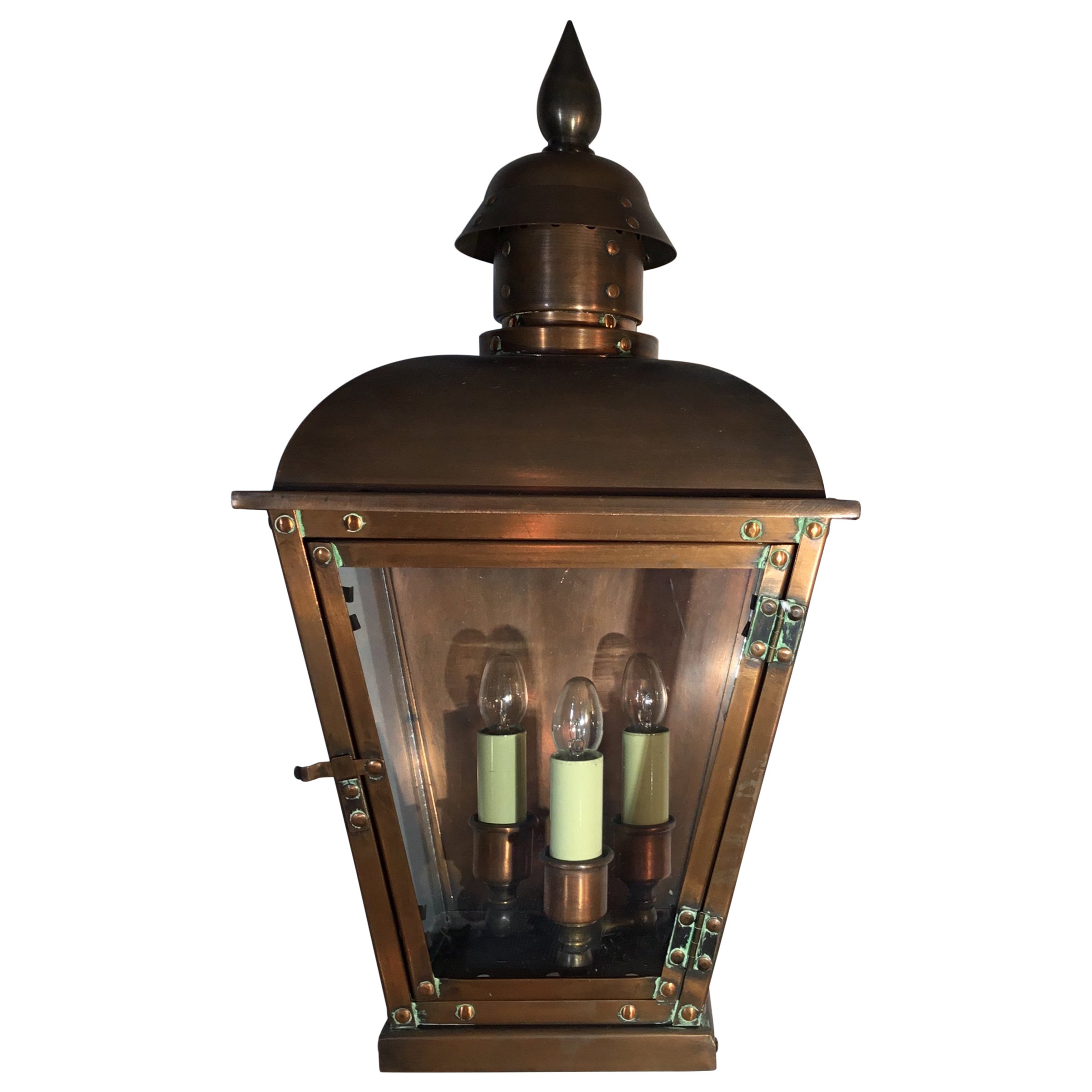Restored Pair of Original Antique English Copper Wall Lanterns at 1stDibs