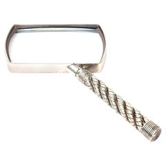 Hermès Retro Silver- Plate Angled Rope Magnifier Desk Accessory