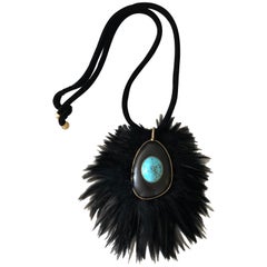 Tom Ford Lisa Eisner Turquoise and Feather Runway Statement Necklace