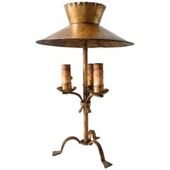 Gilded Iron Table Lamp After Poillerat, 20th Century