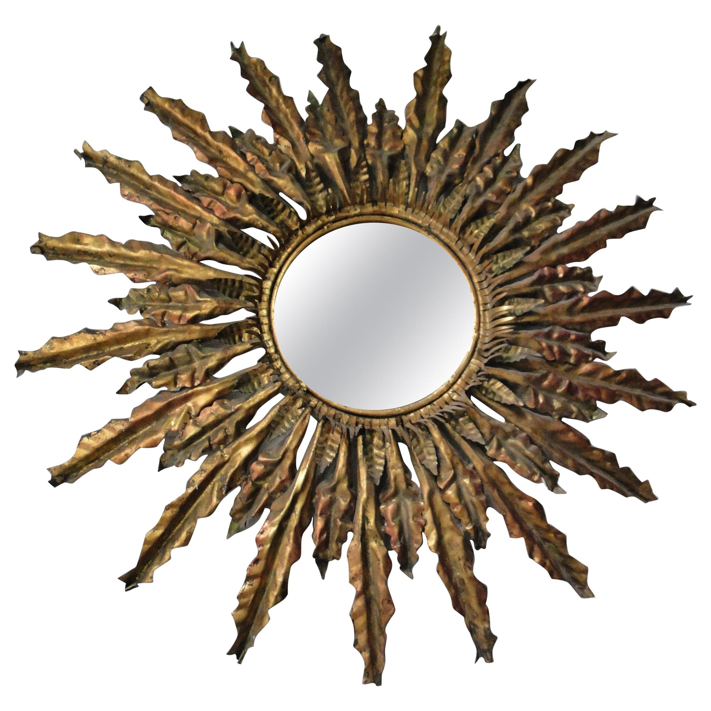 Gilded Metal Sunburst Mirror, 20th Century For Sale