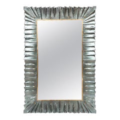  Contemporary Mirror Sea Green Murano Glass Framed, In Stock