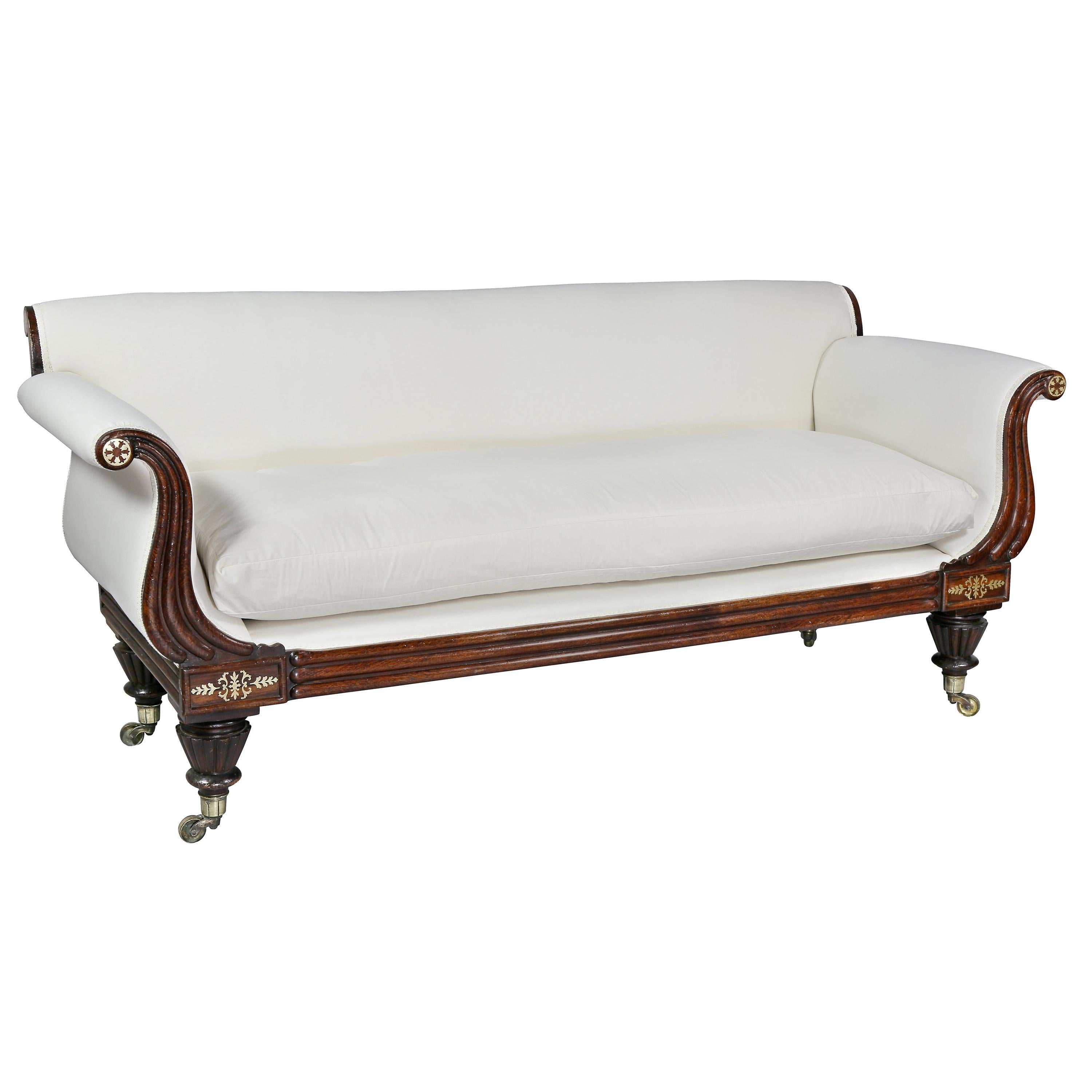 Regency Rosewood/ Faux Rosewood and Brass Inlaid Sofa or Settee