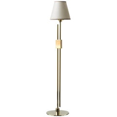 Series04 Floor Lamp Polished Brass Adjustable Height, Goatskin Shade Suede Trim