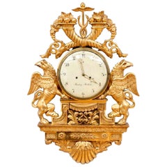 Antique Late 18th Century Swedish Gustavian Giltwood Cartel Clock by Henrik Beurling