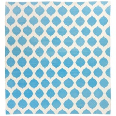 Handmade Contemporary Flat-Weave Blue and Beige Colors