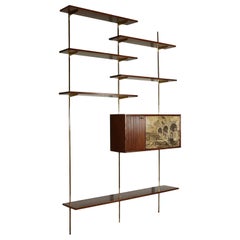Bookcase Mahogany Veneer Brass Vintage, Italy, 1960s