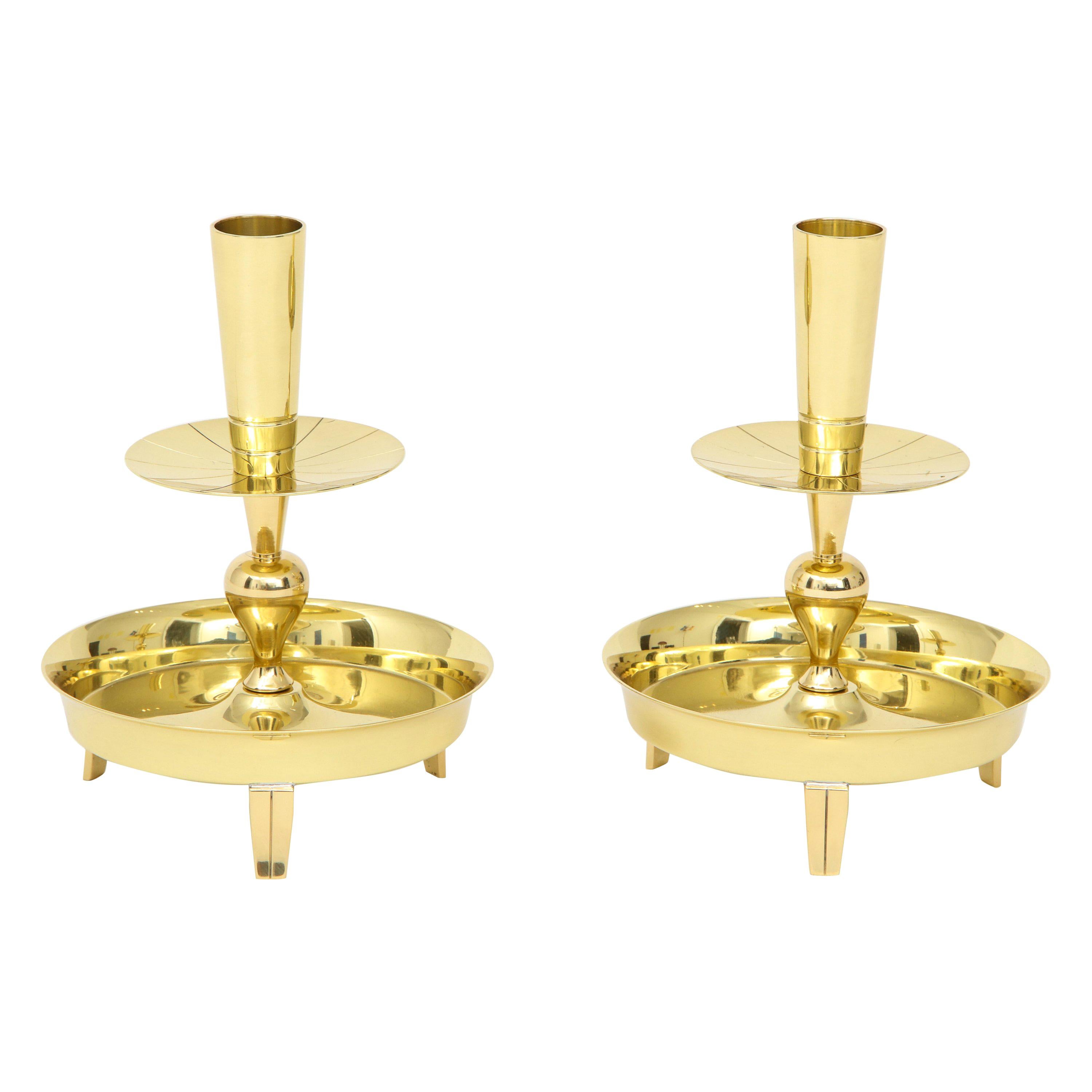 Tommi Parzinger Round Brass Candlesticks For Sale