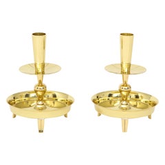 Tommi Parzinger Round Brass Candlesticks