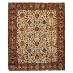 Rust, Gold and Beige Handmade Wool Distressed Oversize Size Turkish Oushak Rug