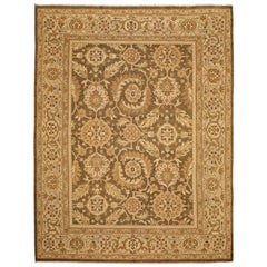 Brown, Gold and Beige Handmade Wool Distressed Room Size Turkish Oushak Rug