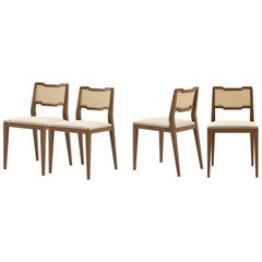 Contemporary Rattan Dining Chairs in Walnut Finish, Set of 4.
