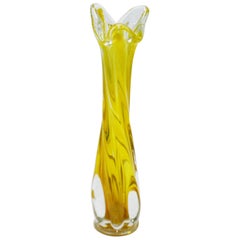 Yellow Murano Vase with Twisted Stem and Petal Mouth, circa 1950